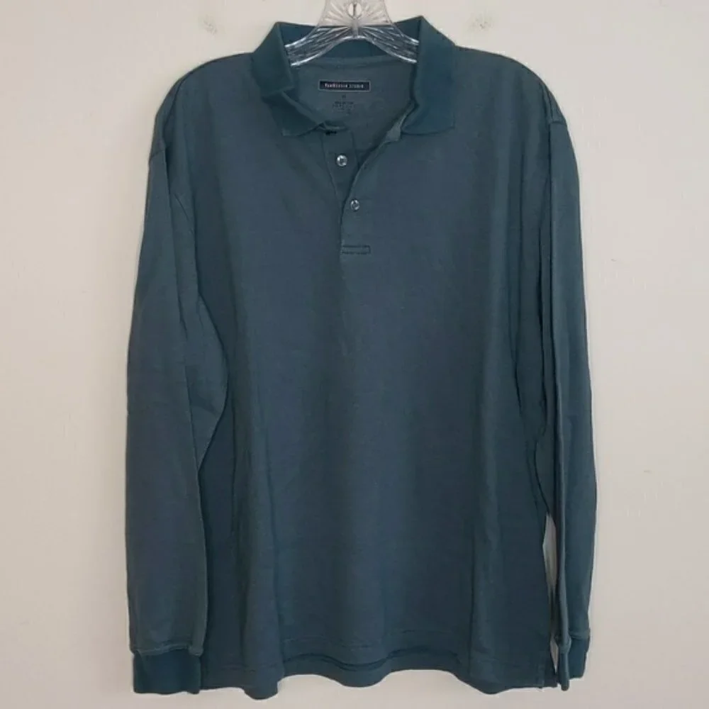 Van Heusen Studio Blue Long Sleeve Polo Shirt
